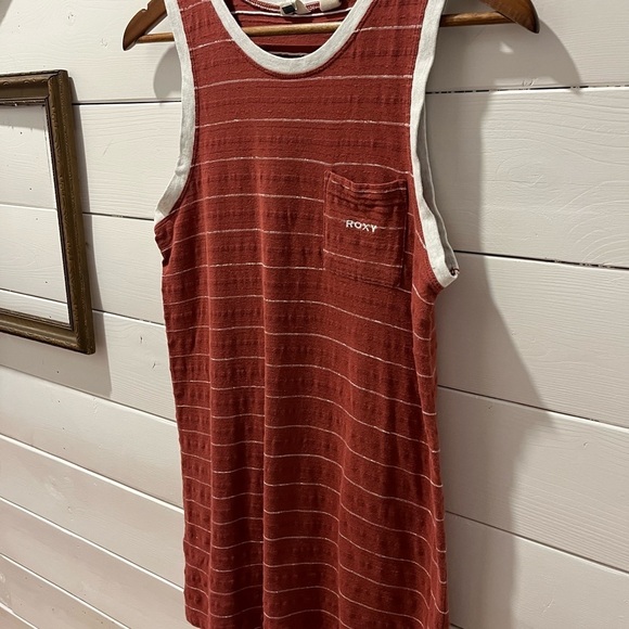 Roxy Striped Sleeveless Crew Neck T-Shirt Burnt Orange White size S - Picture 7 of 9